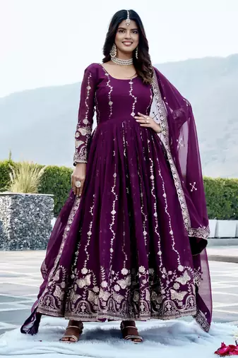 Purple color designer faux georgette sequins embroidered work readymade suit