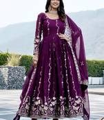 Purple color designer faux georgette sequins embroidered work readymade suit