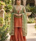 Rust color designer fendy silk sequins embroidered work readymade suit