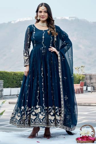 Blue color designer faux georgette sequins embroidered work readymade suit