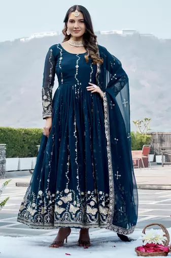 Blue color designer faux georgette sequins embroidered work readymade suit
