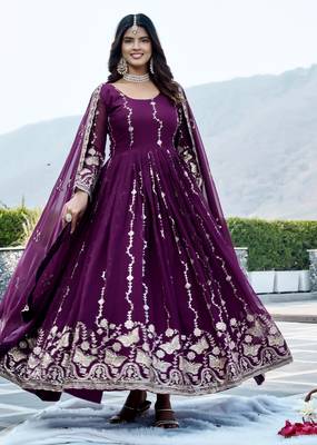 Purple color designer faux georgette sequins embroidered work readymade suit 2