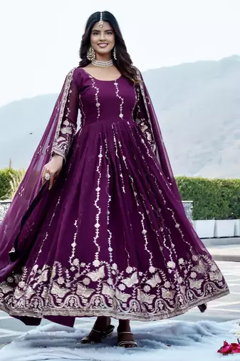 Purple color designer faux georgette sequins embroidered work readymade suit