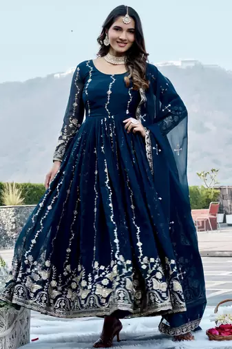 Blue color designer faux georgette sequins embroidered work readymade suit