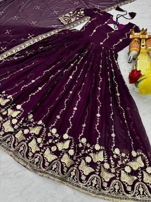 Purple color designer faux georgette sequins embroidered work readymade suit 3