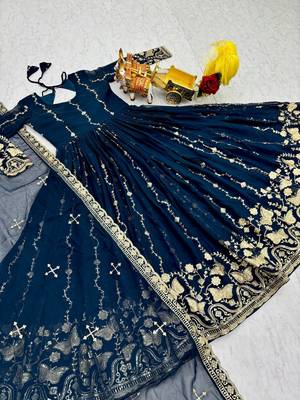 Blue color designer faux georgette sequins embroidered work readymade suit 4