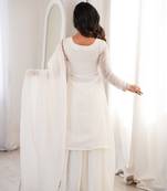 Off white color designer heavy pure soft crunchy silk sequins embroidered work readymade suit