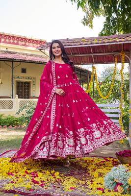 Rani pink color designer fox georgette sequins embroidered work readymade suit 1