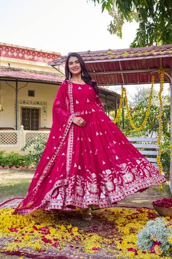 Rani pink color designer fox georgette sequins embroidered work readymade suit