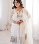 Off white color designer heavy pure soft crunchy silk sequins embroidered work readymade suit