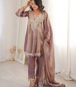 Purple color designer fendy silk real mirror & embroidered work readymade suit