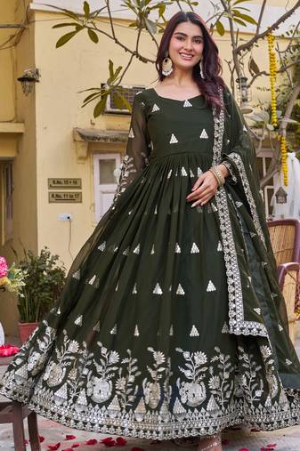 Mehendi green color designer fox georgette sequins embroidered work readymade suit