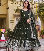 Mehendi green color designer fox georgette sequins embroidered work readymade suit