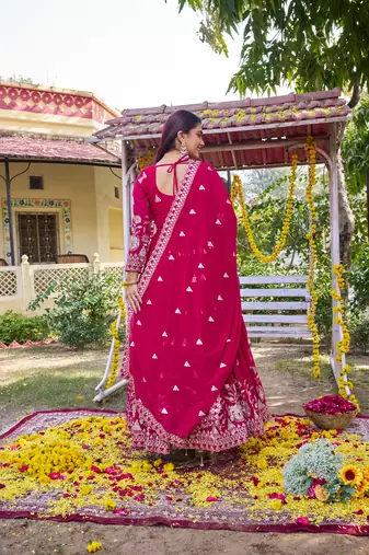 Rani pink color designer fox georgette sequins embroidered work readymade suit