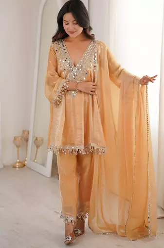 Chiku color designer fendy silk real mirror & embroidered work readymade suit