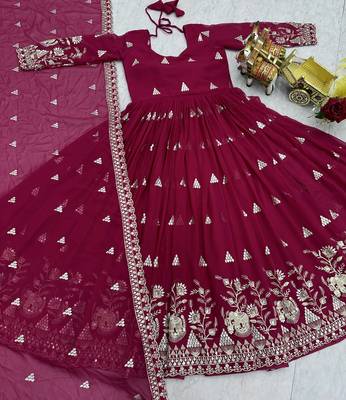 Rani pink color designer fox georgette sequins embroidered work readymade suit 3