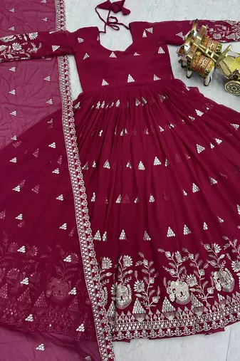Rani pink color designer fox georgette sequins embroidered work readymade suit