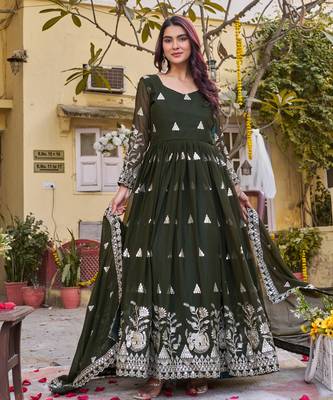 Mehendi green color designer fox georgette sequins embroidered work readymade suit 2