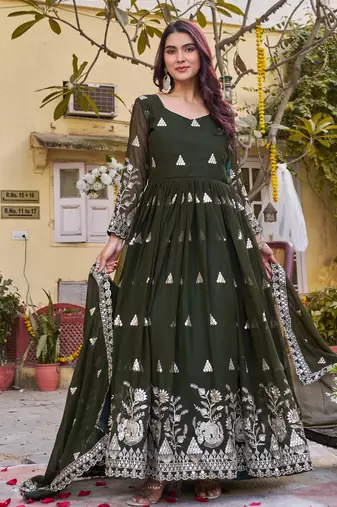 Mehendi green color designer fox georgette sequins embroidered work readymade suit