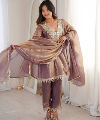 Purple color designer fendy silk real mirror & embroidered work readymade suit 3