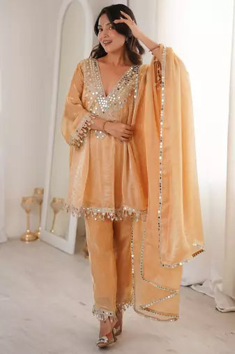 Chiku color designer fendy silk real mirror & embroidered work readymade suit