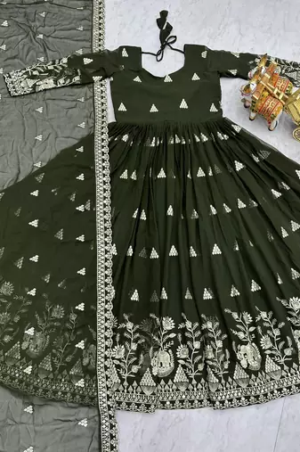 Mehendi green color designer fox georgette sequins embroidered work readymade suit