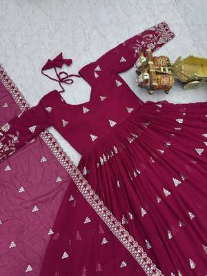 Rani pink color designer fox georgette sequins embroidered work readymade suit 4