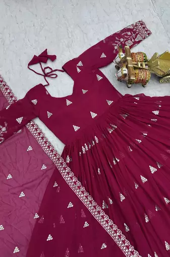 Rani pink color designer fox georgette sequins embroidered work readymade suit