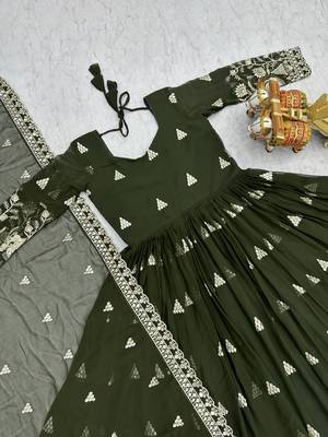 Mehendi green color designer fox georgette sequins embroidered work readymade suit 4