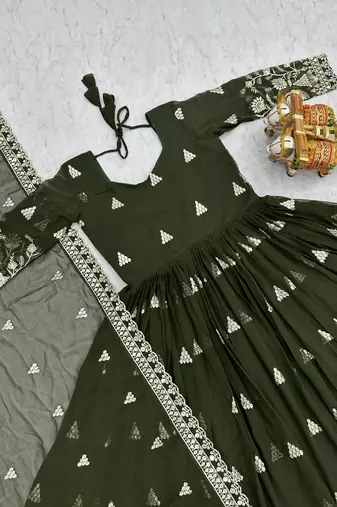 Mehendi green color designer fox georgette sequins embroidered work readymade suit