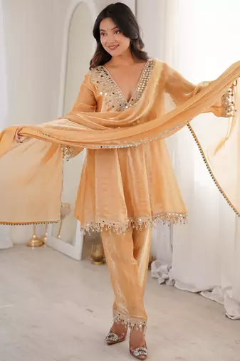Chiku color designer fendy silk real mirror & embroidered work readymade suit