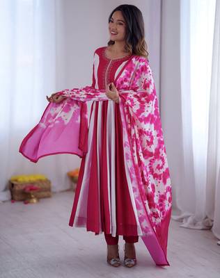 Multi designer roman silk printed & embroidered work readymade suit 1