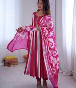 Multi designer roman silk printed & embroidered work readymade suit