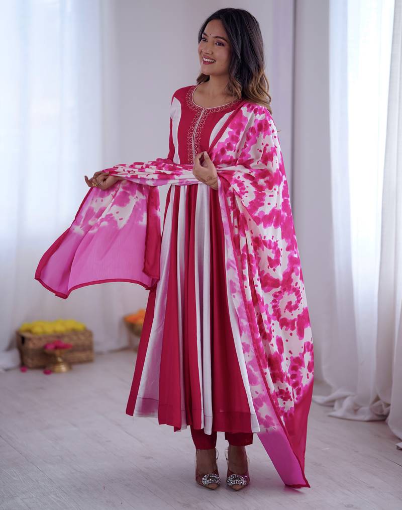 Multi designer roman silk printed & embroidered work readymade suit