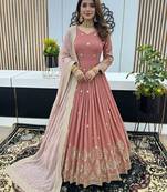 Peach pink designer heavy faux georgette sequins embroidered work readymade suit