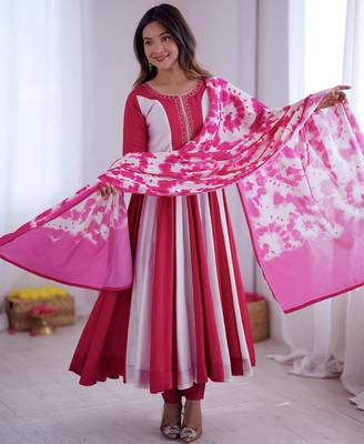 Multi designer roman silk printed & embroidered work readymade suit 2