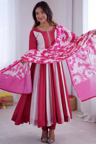 Multi designer roman silk printed & embroidered work readymade suit