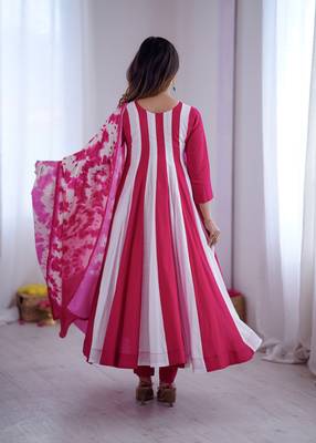 Multi designer roman silk printed & embroidered work readymade suit 3