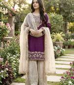 Wine designer heavy gmy silk sequins embroidered work readymade suit