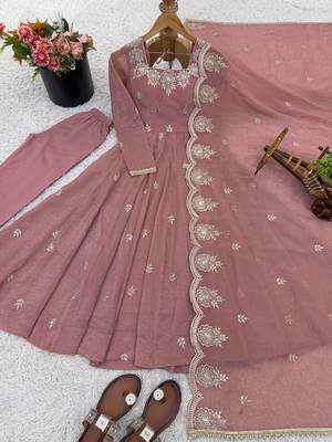 Pink designer crunchy silk sequins embroidered work readymade suit 4