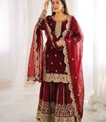 Maroon color designer fendy silk sequins embroidered work readymade suit