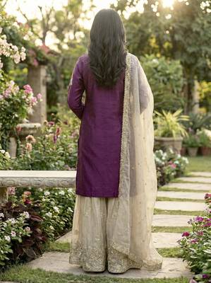 Wine designer heavy gmy silk sequins embroidered work readymade suit 3