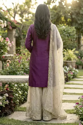 Wine designer heavy gmy silk sequins embroidered work readymade suit