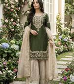 Green designer heavy gmy silk sequins embroidered work readymade suit