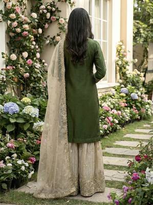Green designer heavy gmy silk sequins embroidered work readymade suit 3