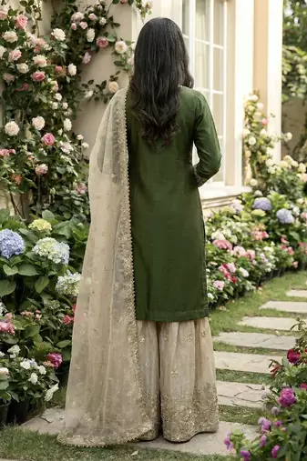 Green designer heavy gmy silk sequins embroidered work readymade suit