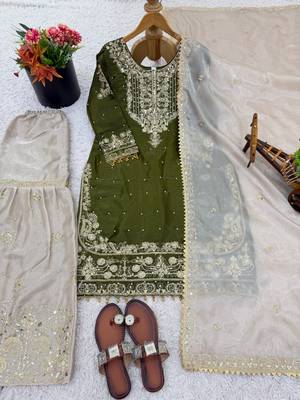 Green designer heavy gmy silk sequins embroidered work readymade suit 4