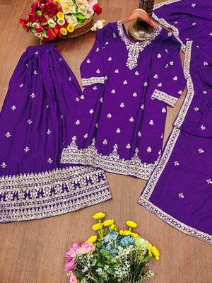 Purple designer chinon sequins embroidered work readymade suit 4