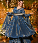 Blue designer heavy nc vichitra silk sequins embroidered work readymade suit