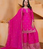 Pink designer chinon sequins embroidered work readymade suit